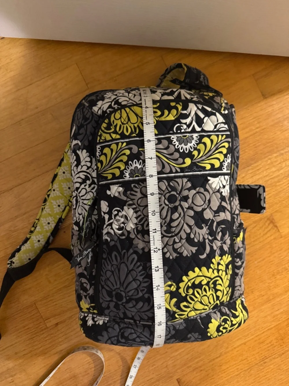 Vera Bradley Baroque Black Gray Yellow Floral Laptop Backpack